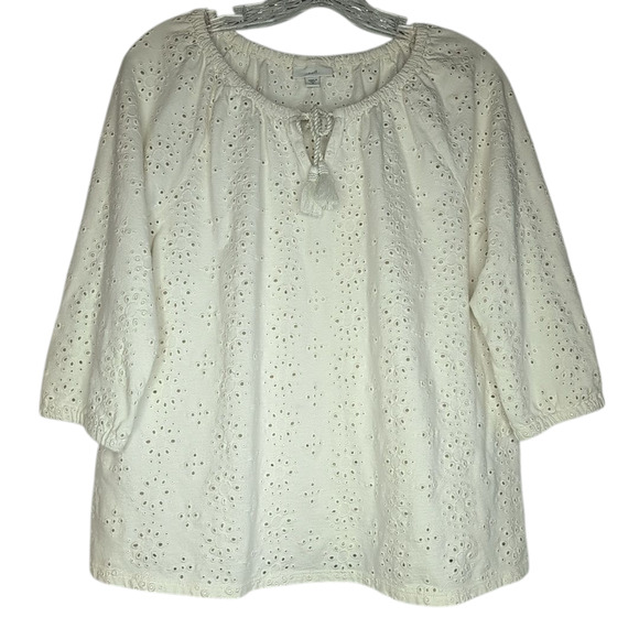J. Jill Cream Cotton Knit Eyelet A-Line Blouse, size petite medium - Picture 10 of 10